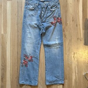 Citizens of humanity cherry blossom Embroidered Floral Blue Jeans